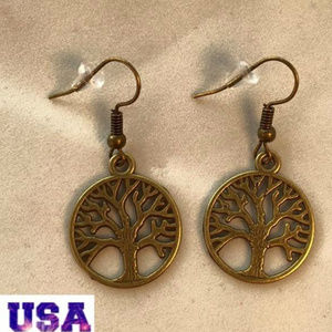 Gold Tree of Life Earrings Hypoallergenic Hooks